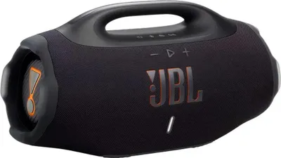 A black JBL Boombox 4 speaker is shown from a diagonal front view against a white background.