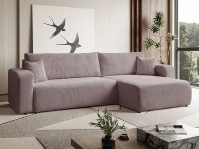 Produktbild von MargaretHadas24 Ecksofa L Form Sofia 277 x 143 cm mit Schlaffunktion und Bettkasten Couch Cord Schlafsofa Schlafcouch Sofa universale Seite, puderrosa