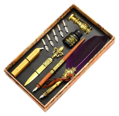 Image de Kit d'encre pour calligraphie avec plumes naturelles
