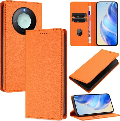 Immagine prodotto di Custodia in pelle per Honor X9C Smart, pelle Litschi, custodia portafoglio con slot per carte e supporto Arancione