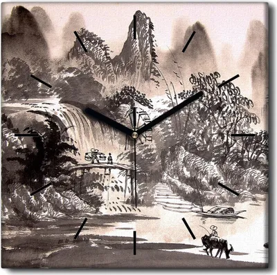 Produktbild von Coloray Uhr auf Leinwand 30x30 cm Wand Uhr Dekoration Wohnzimmer Segeltuch schwarze Hände -China Landschafts-Aquarelle.