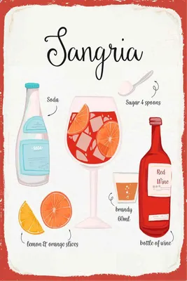 Produktbild von vianmo Holzschild 30x20 cm Sangria Cocktail Recipe Soda