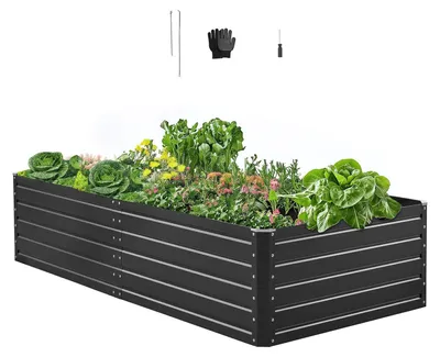 Obrázok produktu pre Kovový vyvýšený záhon – záhon na rastliny/zeleninu/kvetináč – 203,2 x 101,6 x 47 cm – otvorené dno – zaoblené hrany – na zeleninu, kvety, bylinky a sukulenty