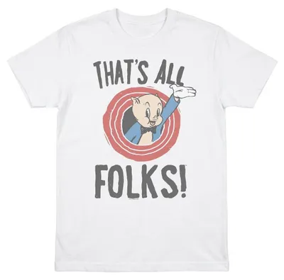 Image de T-shirt Looney Tunes - "That's All Folks" - Unie Homme/Femme - Modèle TV36713 (Taille M) - Blanc