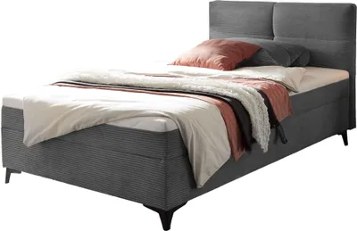 Produktbild von Boxbett 120 x 200 cm grau Cordbezug mit 4 cm Komfortschaum-Topper - ANDON - Die Möbelfundgrube