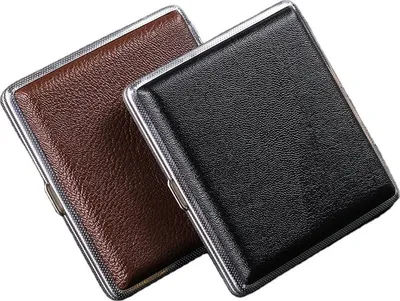 Produktbild von Leder Zigarettenetui Zigarettendose Edle Optik 20 Zigaretten Etui Box in Schwarz