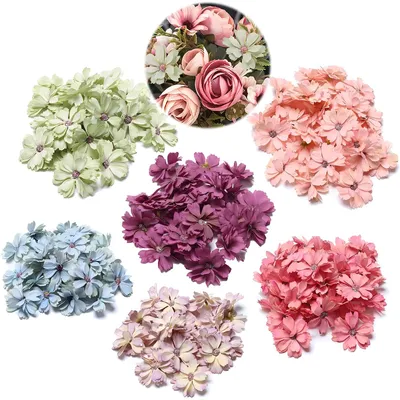 Productafbeelding van Kunstbloemen - 60 stuks bloemkoppen - Decoratie voor knutselwerkjes - Meerdere kleuren