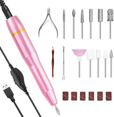 Produktbild von Elektrische Nagelfräser mit 11 Nagelbohrer und 6 Sandpapieraufsätzen, Multifunktional Nagelfeile, Maniküre- & Pediküre-Set für Nagelhaut Acryl-Nagel-Gel, Feile- und Schleifpolierer, Stufenlose Verstellbare Geschwindigkeit, Kallus Entfernen, rosa