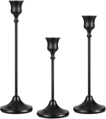 Image de Lot de 3 bougeoirs en métal noir, 17-23 cm, décoration
