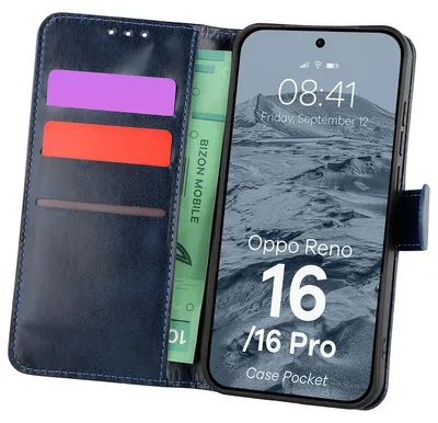 Produktbild von Handyhülle mit Klappe für Oppo Reno16 / Reno16 Pro 5G, Bizon Case Pocket, Dunkelblau