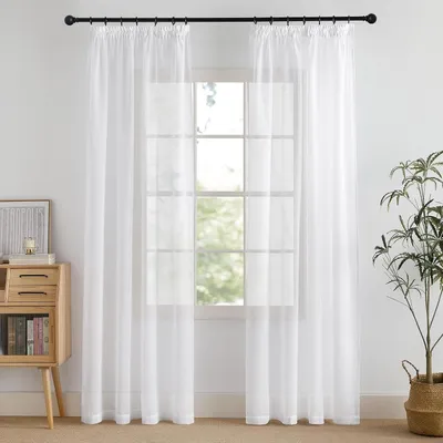 Immagine prodotto di Tende trasparenti effetto lino, set di 2 pannelli, 140 x 230 cm, colore bianco