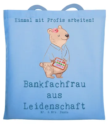 Produktbild von Mr. & Mrs. Panda Jutebeutel Bankfachfrau Leidenschaft - Sky Blue - Geschenk, Spruch, Lustig, Tote Bag, Beruf, Tasche, Ausbildung, totebag, Laptoptasche, Witzig, Shopping