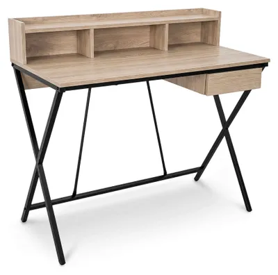 Produktbild von Computertisch Schreibtisch Industrial Eiche Sonoma FLEXO 100 cm 1 Schublade 1 Ablage Schwarze Beine