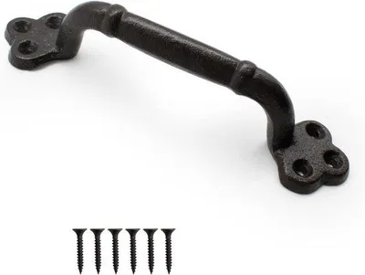 Produktbild von Famanu Türgriff Vintage aus Gusseisen - schwarze Schiebetürgriffe mit Schrauben, 220 mm