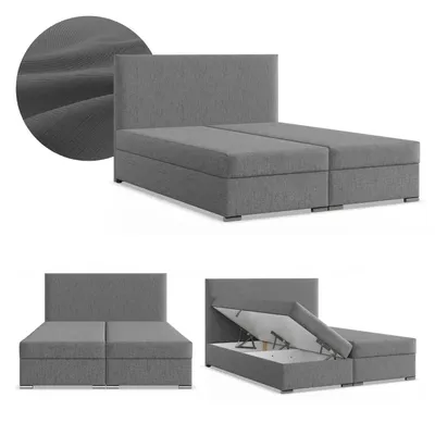 Produktbild von Boxspringbett 180x200 mit 2 Bettkästen, Kontinentales Bett mit Bonell Matratze, Doppelbett mit Kopfteil, Geflecht, Grau, Dunkelgrau, ZONZA 180 x 200