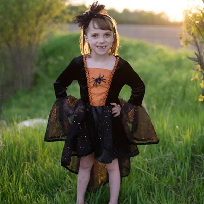 Hexen Kostüm Sybille Halloween mit Haarreif für Kinder 3-8 Jahre Kleid Fasching Karneval Mottoparty Kinderfasching Halloween-Party