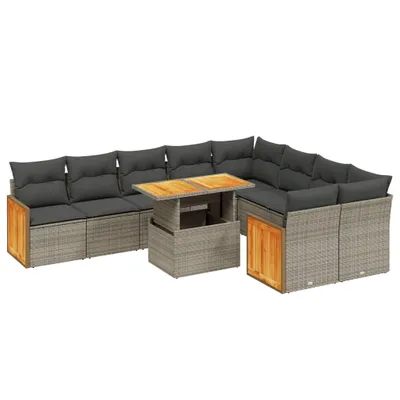 Produktbild von vidaXL 10-tlg. Garten-Sofagarnitur mit Kissen Grau Poly Rattan