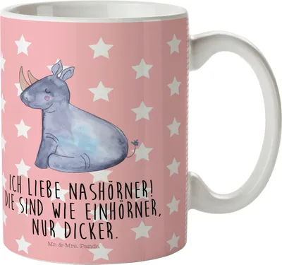 Produktbild von Mr. & Mrs. Panda Plastikbecher Einhorn Nashorn - Rot Pastell - Geschenk, Nashörner, Trinklernbecher, Pott, Kindertasse, Regenbogen, Zoo, Camping Tasse, Lustig, Glitzer