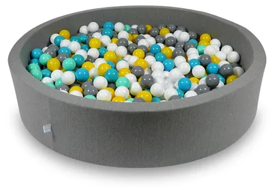 Image de Bassin de séchage 130x30cm gris avec 600 balles : blanc, gris, turquoise, jaune, menthe