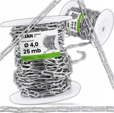 Zdjęcie produktu dla Łańcuch Gospodarczy Techniczny 25m D2 OCYNKOWANY 4mm Nierdzewny WYTRZYMAŁY