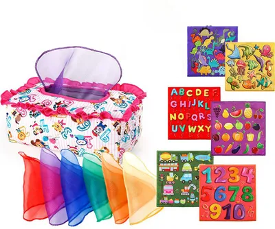 Zdjęcie produktu dla Pudełko na chusteczki, zabawki dla niemowląt, zabawki Montessori dla niemowląt w wieku od 6 do 12 miesięcy, zabawki sensoryczne dla niemowląt i małych dzieci