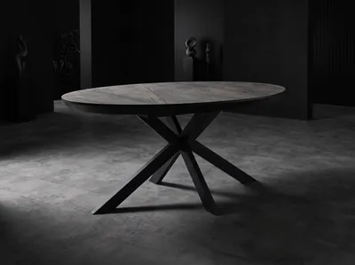 Productafbeelding van Eettafel uitschuifbaar, industriële stijl, marmerlook, zwart, metaal, ovaal, modern