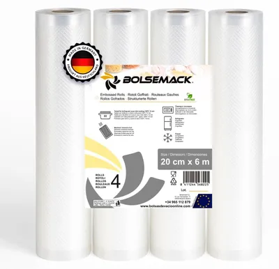 4 Vakuumbeutelrollen mit Relief, 20 cm x 6 m