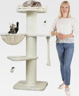 Produktbild von Premium Kratzbaum Grosse Katzen Stabil 'Cooper' – 150 cm Großer Katzenbaum, Kletterbaum für Maine Coon, Natursisal, 20 cm Dicke Stämme - Creme