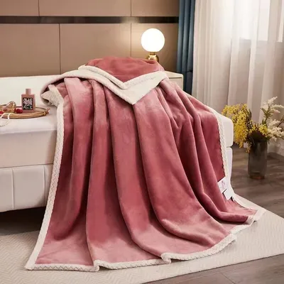 Produktbild von Kuscheldecke Doppelseitig Flauschige Weich Warm Dick Wohndecke Fleece Flanell 150 x 200cm 1,5kg Rosa Weihnachtsgeschenk