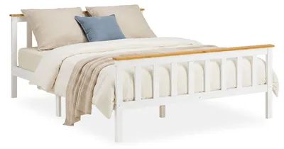 Produktbild von Homestyle4u Holzbett 140x200 Weiß Doppelbett Lattenrost Kopf- und Fußteil