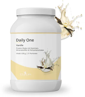 Produktbild von Daily One Protein-Shake Vanille 630g - Whey-Proteinpulver mit Flohsamenschalenpulver von VitaCare
