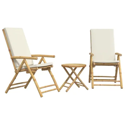 Produktbild von 3-tlg. Bistro-Set Klappbar mit Cremeweißen Kissen Bambus
