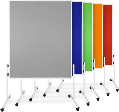 Produktbild von Moderationstafeln-Filz doppelseitig mit Rollen Gesamthöhe: 185 cm  Tafel: 150x120 cm Grau
