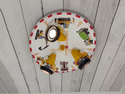Produktbild von LED Deckenlampe Motiv Baustelle, Kinderzimmer & Jungenzimmer schwenkbar Ø 35cm