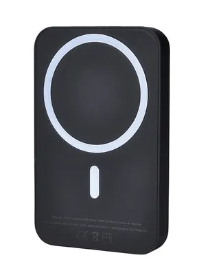 A black wireless charger with a white circular charging indicator and a white indicator light.