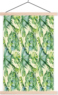 Produktbild von MuchoWow® Textilposter Vintage - Tropisch - Blätter 40x60 cm mit holzfarbenen Rahmen - Poster