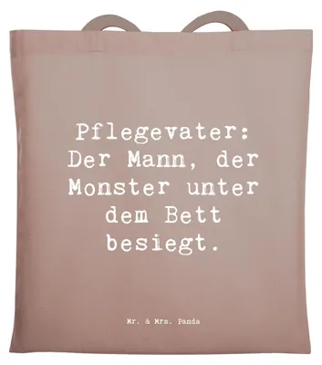 Produktbild von Mr. & Mrs. Panda Tote Bag Spruch Pflegevater Held - Braun Pastell - Geschenk, Beutel, Familienmitglieder, Geborgenheit, Kinderängste, festivaltasche, Schultasche, Familie