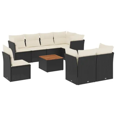 Image de vidaXL Ensemble de salon de jardin 9 pièces avec coussins noir poly rotin