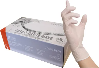 Produktbild von NITRAS Einmalhandschuhe White Wave 8310 - Einweghandschuhe puderfrei und extrem reißfest, perfekt in einer Box zum Dosieren Größe:6