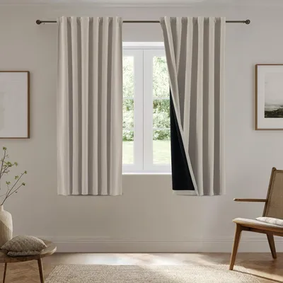Image de Rideaux thermiques, ensemble de 2 pièces - Hauteur 175 cm x Largeur 140 cm, rideaux opaques - Couleur naturelle