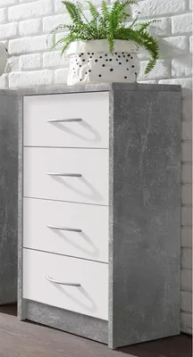 Produktbild von Kommode Hochkommode Anrichte Standschrank Schubladenkommode Schrank "Olli IX" Beton / Weiß