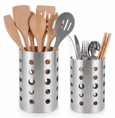 Küchenutensilienhalter 2er-Set, Edelstahl, Besteckorganizer, Silber