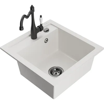 Obrázok produktu pre Mexen Vito granitový jednokomorový drez s kuchynskou batériou Carla, Biela - 6503-20-670700-70