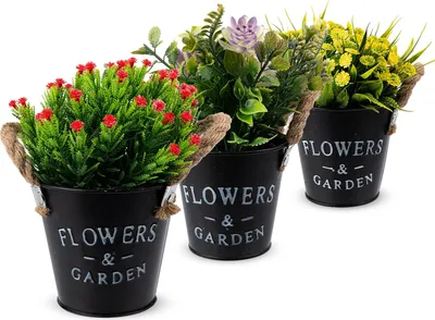 Produktbild von Kunstblumen im Metall Topf 3er Set Künstliche Pflanzen Wohnzimmer Deko modern