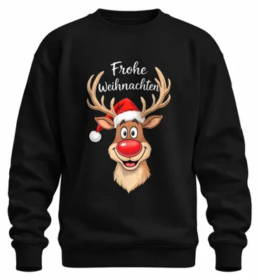 Produktbild von Frohe Weihnachten Rentier Rudolph Rotnase Weihnachtsmann Sweatshirt Pullover, Schwarz, S