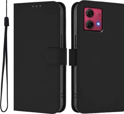 Image de Étui pour Motorola Moto G84 - Coque portefeuille Phonesta Soft Skin avec cordon - Noir