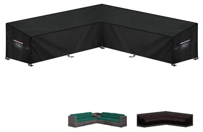 Obrázek produktu pro Ochranný obal ve tvaru písmene L pro venkovní nábytek – vodotěsný kryt pro rohovou lavici z ratanu, rozměry 265x265x100x90/65 cm