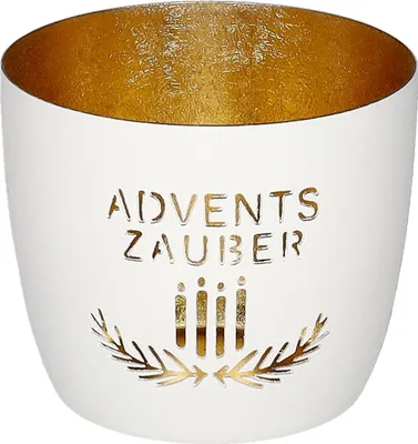 Produktbild von Gift Company Windlicht Madras M, Adventszauber, Teelichthalter, Kerzenhalter, Eisen, Weiß / Gold, H 8.5 cm, 1211604001