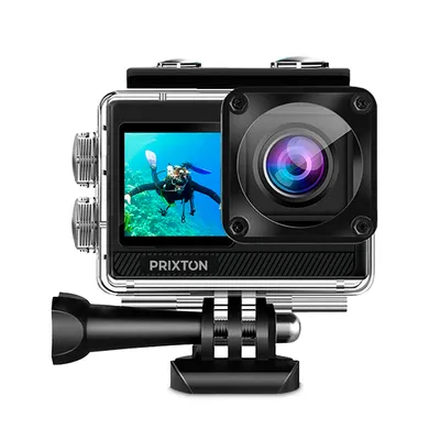 Produktbild von PRIXTON Action‑Kamera 5K DV830 mit Dual‑IPS‑Display, 50 MP, EIS‑Stabilisierung, WLAN, bis 30 m wasserdicht, 5x Zoom & Zubehör