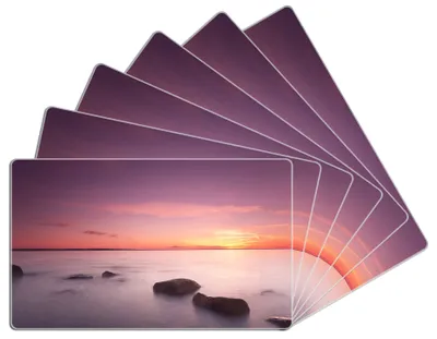 Produktbild von Wallario Frühstücksbrettchen 6er Set aus Glas, je 14 x 23 cm, mit rutschfesten Füßen, Motiv Nebel am See bei Sonnenuntergang
